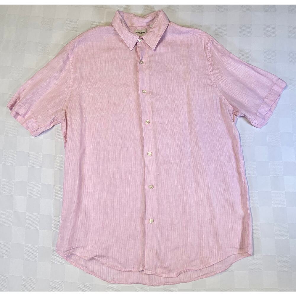 Baird McNutt Murano Mens Linen Button Up Shirt M Short Coast Resort Pinstripe